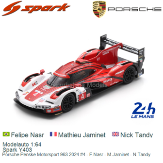 Modelauto 1:64 | Spark Y403 | Porsche Penske Motorsport 963 2024 #4 - F.Nasr - M.Jaminet - N.Tandy