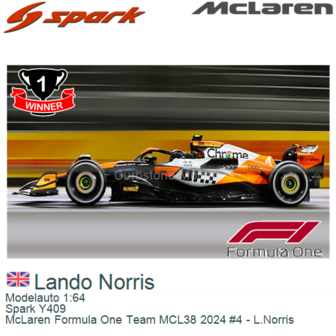 Modelauto 1:64 | Spark Y409 | McLaren Formula One Team MCL38 2024 #4 - L.Norris