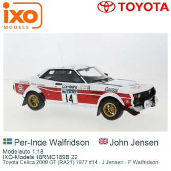 Modelauto 1:18 | IXO-Models 18RMC189B.22 | Toyota Celica 2000 GT (RA21) 1977 #14 - J.Jensen - P.Walfridson
