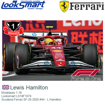 Modelauto 1:18 | Looksmart LS18F1074 | Scuderia Ferrari SF-25 2025 #44 - L.Hamilton