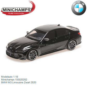 Modelauto 1:18 | Minichamps 155020202 | BMW M3 Limousine Zwart 2020