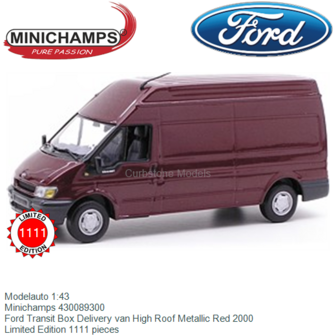 Modelauto 1:43 | Minichamps 430089300 | Ford Transit Box Delivery van High Roof Metallic Red 2000