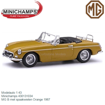 Modelauto 1:43 | Minichamps 430131034 | MG B met spaakwielen Orange 1967