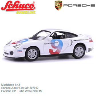 Modelauto 1:43 | Schuco Junior Line 331507912 | Porsche 911 Turbo White 2000 #9