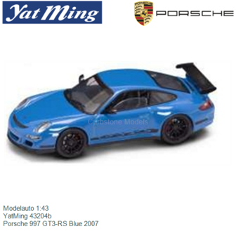 Modelauto 1:43 | YatMing 43204b | Porsche 997 GT3-RS Blue 2007