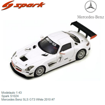 Modelauto 1:43 | Spark S1024 | Mercedes Benz SLS GT3 White 2010 #7