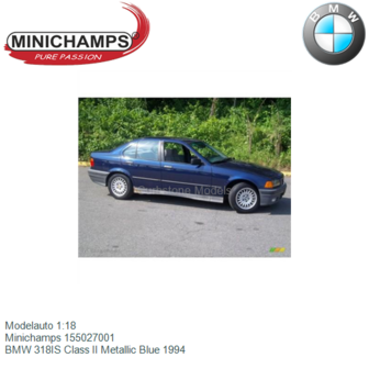 Modelauto 1:18 | Minichamps 155027001 | BMW 318IS Class II Metallic Blue 1994