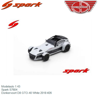 Modelauto 1:43 | Spark S7604 | Donkervoort D8 GTO-40 White 2018 #26