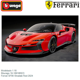 Modelauto 1:18 | Bburago 18-16916RED | Ferrari SF90 Stradale Red 2024