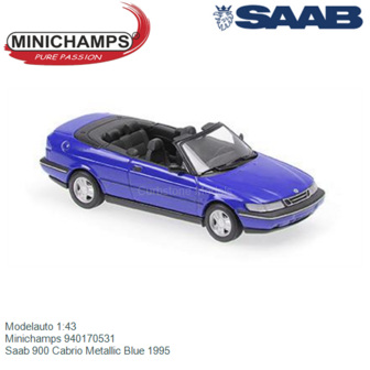 Modelauto 1:43 | Minichamps 940170531 | Saab 900 Cabrio Metallic Blue 1995