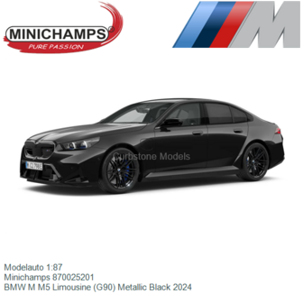 Modelauto 1:87 | Minichamps 870025201 | BMW M M5 Limousine (G90) Metallic Black 2024