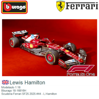 Modelauto 1:18 | Bburago 18-16816H | Scuderia Ferrari SF25 2025 #44 - L.Hamilton