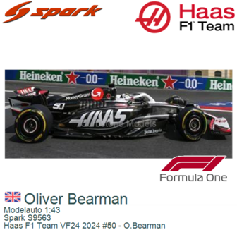Modelauto 1:43 | Spark S9563 | Haas F1 Team VF24 2024 #50 - O.Bearman 