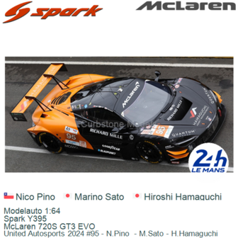 Modelauto 1:64 | Spark Y395 | McLaren 720S GT3 EVO | United Autosports 2024 #95 - N.Pino  - M.Sato - H.Hamaguchi