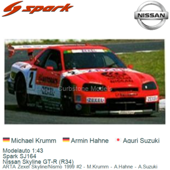 Modelauto 1:43 | Spark SJ164 | Nissan Skyline GT-R (R34) | ARTA Zexel Skyline/Nismo 1999 #2 - M.Krumm - A.Hahne - A.Suzuki