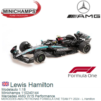 Modelauto 1:18 | Minichamps 110240144 | Mercedes AMG W15 Performance | MERCEDES-AMG PETRONAS FORMULA ONE TEAM F1 2024 - L.Hamil