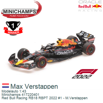 Modelauto 1:43 | Minichamps 417220401 | Red Bull Racing RB18 RBPT 2022 #1 - M.Verstappen