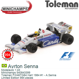 Modelauto 1:43 | Minichamps 540843399 | Toleman FW46TG84 Hart 1984 #1 - A.Senna