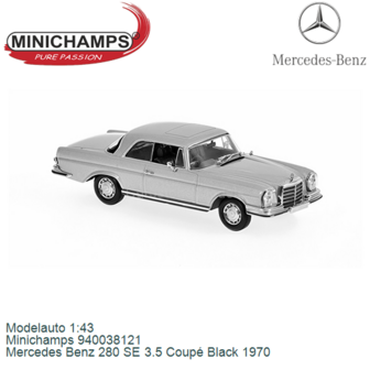 Modelauto 1:43 | Minichamps 940038121 | Mercedes Benz 280 SE 3.5 Coup&eacute; Black 1970