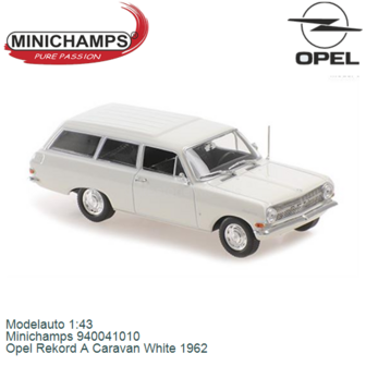 Modelauto 1:43 | Minichamps 940041010 | Opel Rekord A Caravan White 1962