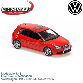 Modelauto 1:43 | Minichamps 940054500 | Volkswagen Golf V R32 (Mk.5) Red 2005