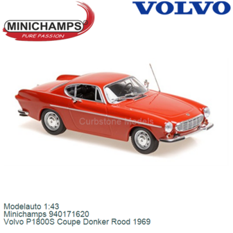 Modelauto 1:43 | Minichamps 940171620 | Volvo P1800S Coupe Donker Rood 1969