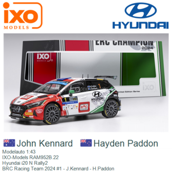 Modelauto 1:43 | IXO-Models RAM952B.22 | Hyundai i20 N Rally2 | BRC Racing Team 2024 #1 - J.Kennard - H.Paddon