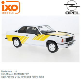 Modelauto 1:18 | IXO-Models 18CMC127.22 | Opel Ascona B400 White and Yellow 1982