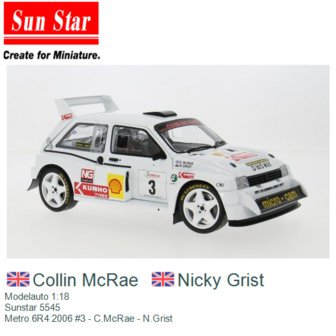 Modelauto 1:18 | Sunstar 5545 | Metro 6R4 2006 #3 - C.McRae - N.Grist