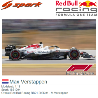 Modelauto 1:18 | Spark 18S1004 | Oracle Red Bull Racing RB21 2025 #1 - M.Verstappen