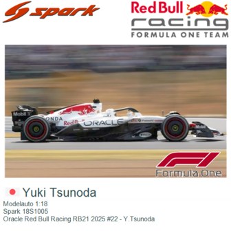 Modelauto 1:18 | Spark 18S1005 | Oracle Red Bull Racing RB21 2025 #22 - Y.Tsunoda