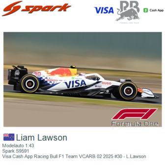 Modelauto 1:43 | Spark S9591 | Visa Cash App Racing Bull F1 Team VCARB 02 2025 #30 - L.Lawson