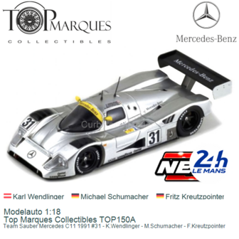 Modelauto 1:18 | Top Marques Collectibles TOP150A | Team Sauber Mercedes C11 1991 #31 - K.Wendlinger - M.Schumacher - F.Kreutzp