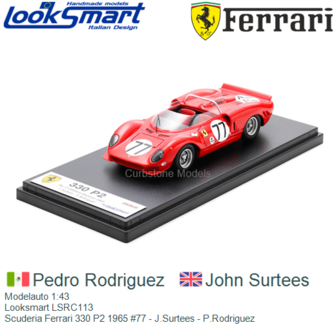 Modelauto 1:43 | Looksmart LSRC113 | Scuderia Ferrari 330 P2 1965 #77 - J.Surtees - P.Rodriguez