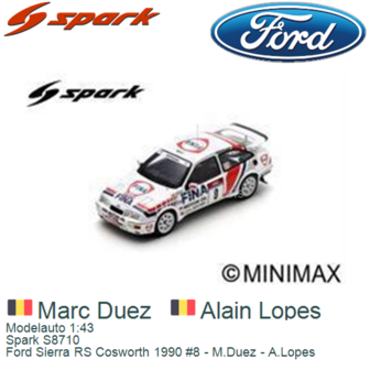 Modelauto 1:43 | Spark S8710 | Ford Sierra RS Cosworth 1990 #8 - M.Duez - A.Lopes