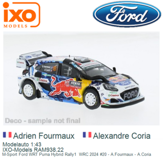 Modelauto 1:43 | IXO-Models RAM938.22 | M-Sport Ford WRT Puma Hybrid Rally1  WRC 2024 #20 - A.Fourmaux - A.Coria