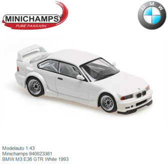 Modelauto 1:43 | Minichamps 940023381 | BMW M3 E36 GTR White 1993