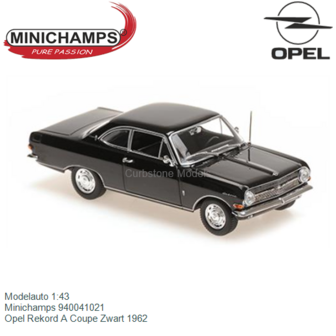 Modelauto 1:43 | Minichamps 940041021 | Opel Rekord A Coupe Zwart 1962