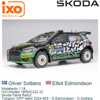 Modelauto 1:18 | IXO-Models 18RMC222.22 | Skoda Fabia Rally2 | Toksport WRT-team 2024 #20 - E.Edmondson - O.Solberg