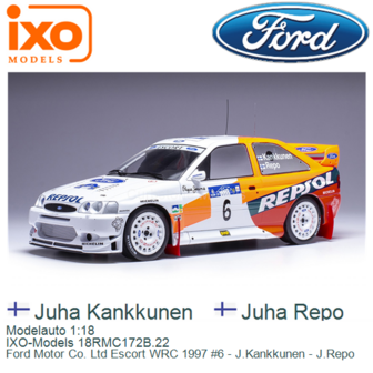 Modelauto 1:18 | IXO-Models 18RMC172B.22 | Ford Motor Co. Ltd Escort WRC 1997 #6 - J.Kankkunen - J.Repo