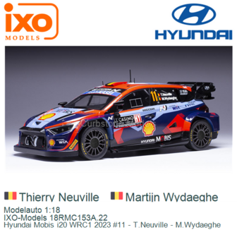 Modelauto 1:18 | IXO-Models 18RMC153A.22 | Hyundai Mobis i20 WRC1 2023 #11 - T.Neuville - M.Wydaeghe