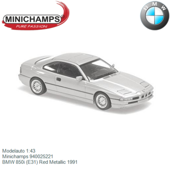 Modelauto 1:43 | Minichamps 940025221 | BMW 850i (E31) Red Metallic 1991
