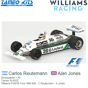 Bouwpakket 1:43 | Tameo SLK022 | Williams FW07B Ford 1980 #28 - C.Reutemann - A.Jones