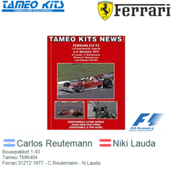 Bouwpakket 1:43 | Tameo TMK404 | Ferrari 312T2 1977 - C.Reutemann - N.Lauda