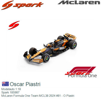 Modelauto 1:18 | Spark 18S987 | McLaren Formula One Team MCL38 2024 #81 - O.Piastri