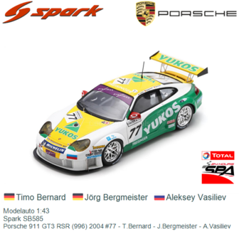 Modelauto 1:43 | Spark SB585 | Porsche 911 GT3 RSR (996) 2004 #77 - T.Bernard - J.Bergmeister - A.Vasiliev