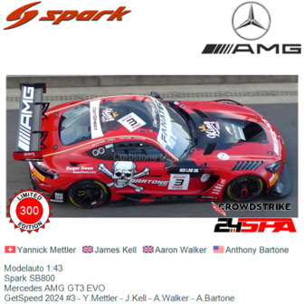 Modelauto 1:43 | Spark SB800 | Mercedes AMG GT3 EVO | GetSpeed 2024 #3 - Y.Mettler - J.Kell - A.Walker - A.Bartone