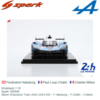 Modelauto 1:18 | Spark 18S648 | Alpine Endurance Team A424 2024 #35 - F.Habsburg - P.Chatin - C.Milesi