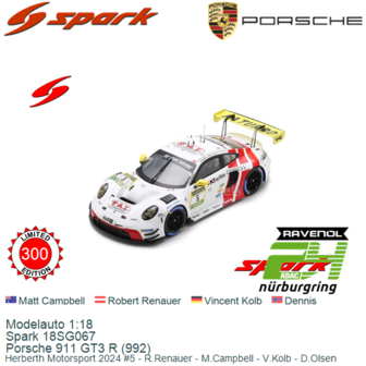 Modelauto 1:18 | Spark 18SG067 | Porsche 911 GT3 R (992) | Herberth Motorsport 2024 #5 - R.Renauer - M.Campbell - V.Kolb - D.Ol