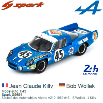 Modelauto 1:43 | Spark S5694 | Soci&eacute;t&eacute; des Automobiles Alpine A210 1969 #45 - B.Wollek - J.Killy